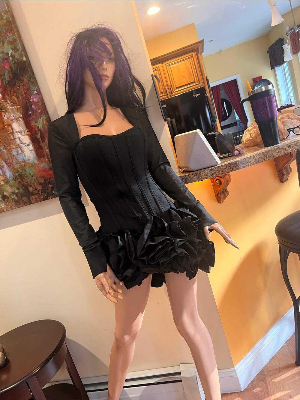 Fashion Nova Black Ruffled Mini Dress S Blessed Beauty Long Sleeve Rosette nwt